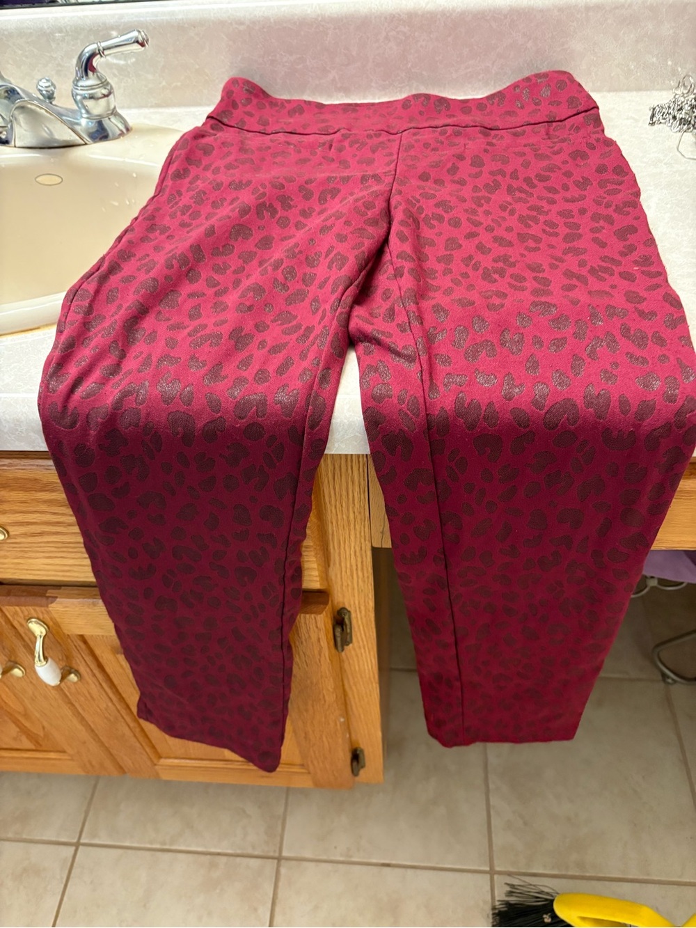 crown & ivy Burgundy Leopard Print Straight Leg Ponte Pants